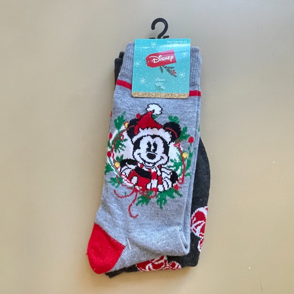 New Disney Christmas Socks Set of 2 Pair Mickey Mouse Holiday NWT